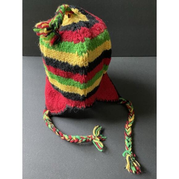 Nepal 100% Wool Beanie Winter Hat Knit Cap Fleece Lined Ski Earflaps Gorpcore - Picture 1 of 4